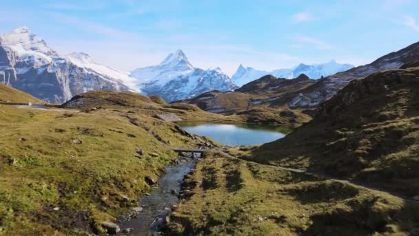 Drone Uitzicht Een Deel Van Bachalpsee Eiger Berg — Stockvideo