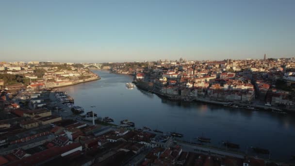Città Porto Fiume Douro Portogallo Visto Drone — Video Stock