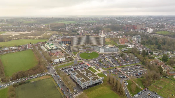 The C.H.U. Tivoli is a university hospital in La Louviere in Belgium aerial view