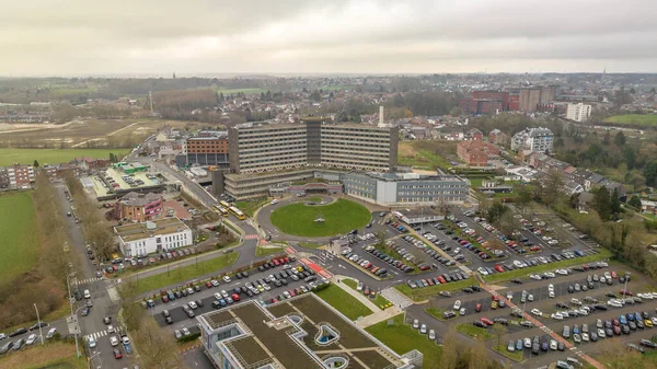 The C.H.U. Tivoli is a university hospital in La Louviere in Belgium from drone
