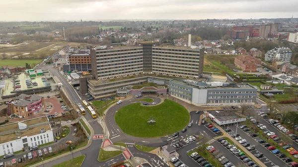 The C.H.U. Tivoli is a university hospital in La Louviere in Belgium from sky