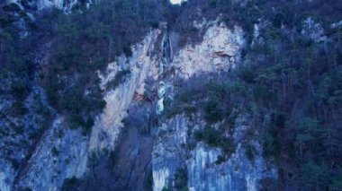 Skyview of Vegay waterfall in the Prealps of Azur Natural Park