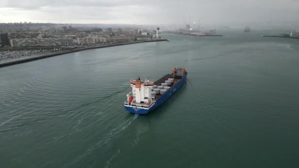 Cargueiro Carga Porto Havre Visto Céu — Vídeo de Stock