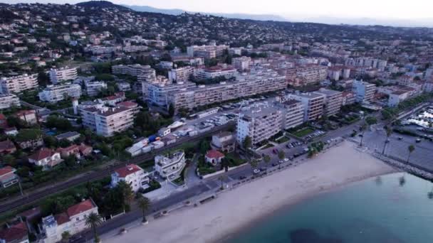 Porto Golfe Juan Praia Riviera Francesa Skyview — Vídeo de Stock