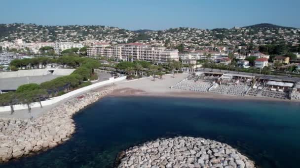 Stranden Golfe Juan Franska Rivieran Sett Från Himlen — Stockvideo