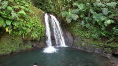 Guadeloupe 'daki Grande-Terre Şelalesi Karayip insansız hava aracı manzaralı