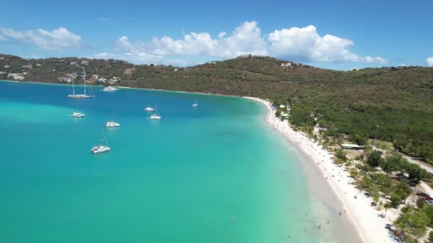 Catamarani Sulla Spiaggia Magens Sull Isola Thomas Visti Dal Cielo — Video Stock