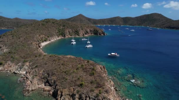 Łodzie Zatokach Wyspy Tortola Brytyjskich Wyspach Dziewiczych Widok Nieba — Wideo stockowe