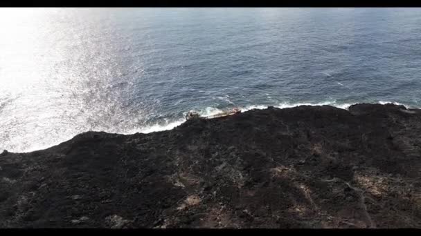 Öltanker Frachter Lief Vor Der Insel Réunion Auf Grund Luftaufnahme — Stockvideo