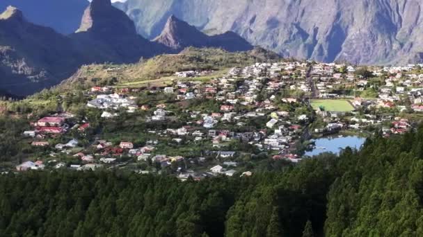 Ciudad Cilaos Isla Reunión Vista Desde Cielo — Vídeos de Stock