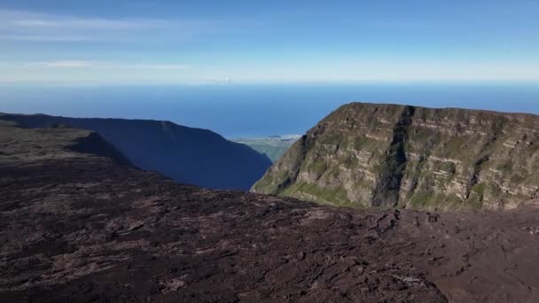 Vue Panoramique Sur Drone Depuis Piton Fournaise — Video