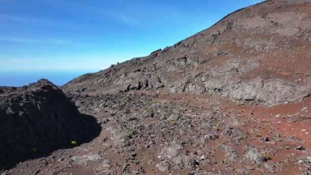 Drone Vista Campo Lava Desde Piton Fournaise — Vídeos de Stock