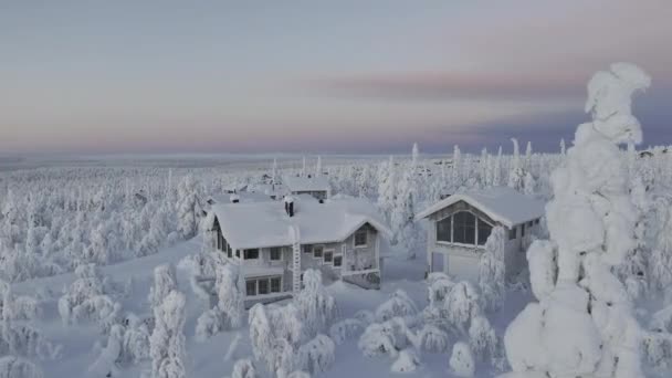 Aerial View Finnish Cottage Village Lapland — Stock Video