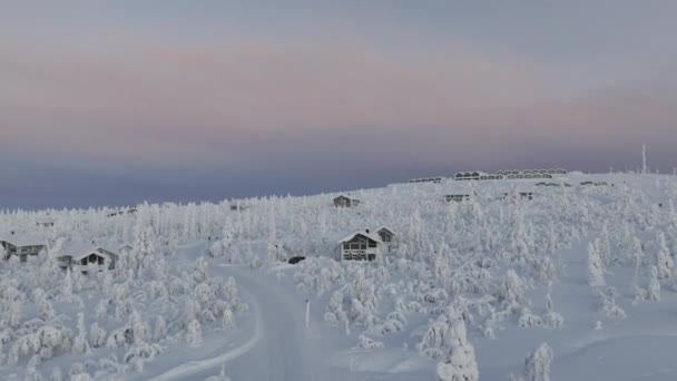 Drone Vista Una Aldea Finlandesa Laponia — Vídeos de Stock