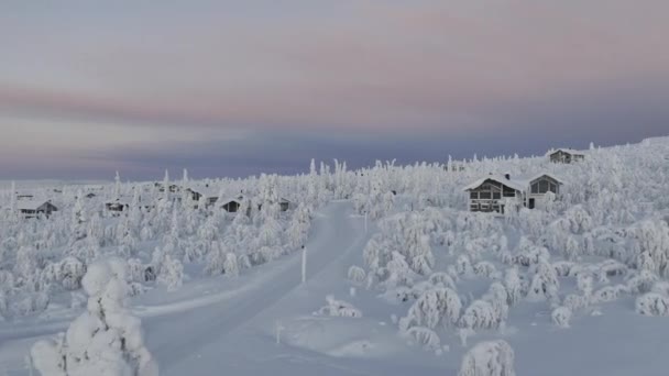 Sky View Finnish Cottage Village National Park Lapland — Stock Video