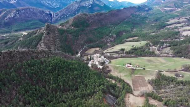 Drone Vista Aldea Collongues Valle Chanan — Vídeo de stock