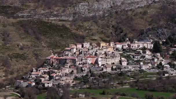 Panoramic Aerial View Village Coursegoules France — Stock Video