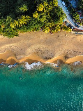 Guadeloupe 'daki Pearl Beach' in hava manzarası.