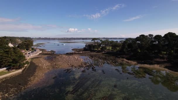 Vista Del Dron Las Granjas Ostras Isla Berder Morbihan — Vídeo de stock