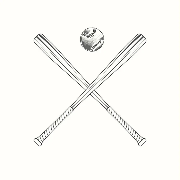 Hand Getrokken Honkbalknuppel Bal Vector Illustratie Zwart — Stockvector