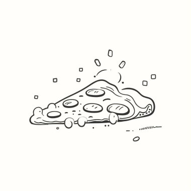 Elle çizilmiş pizza dilimi resim çizimi karalama stilinde