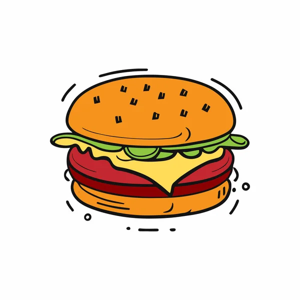 Niedliche Handgezeichnete Doodle Burger Ikone Illustration — Stockvektor