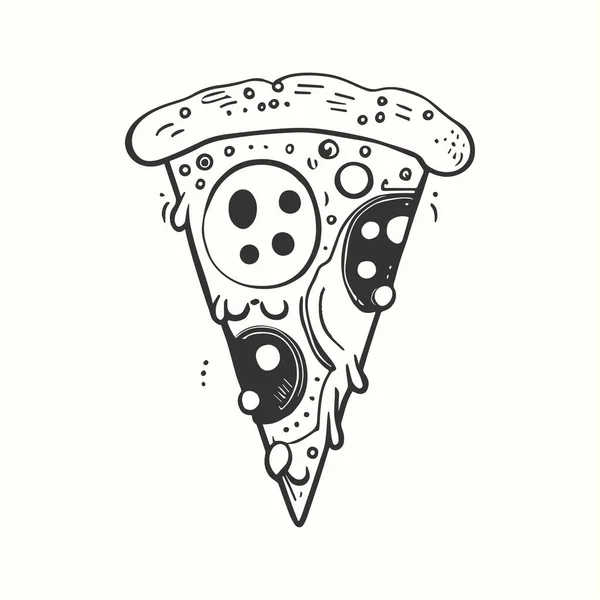 Pizzascheiben Doodle Ikone Mit Tomate Und Salat Handgezeichneten Stil — Stockvektor