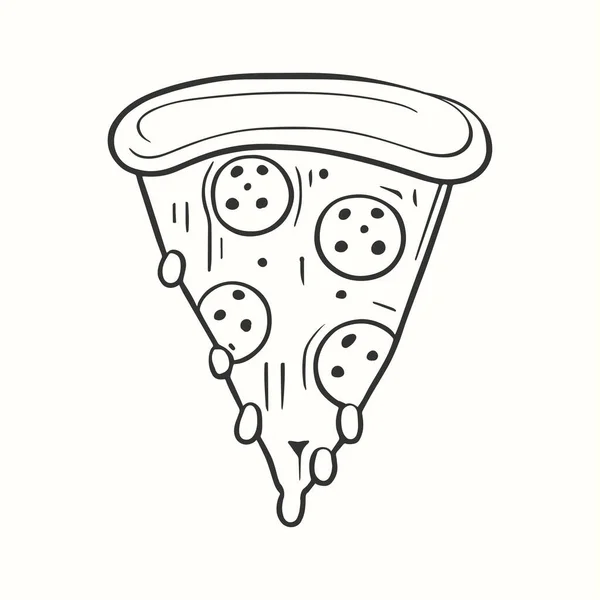 Snijd Van Pizza Met Hand Getekend Illustratie Met Smeltkaas Salade — Stockvector