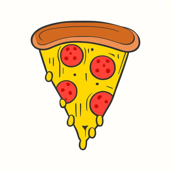 Vector Illustratie Van Een Pizza Plak Met Gesmolten Kaas Platte — Stockvector