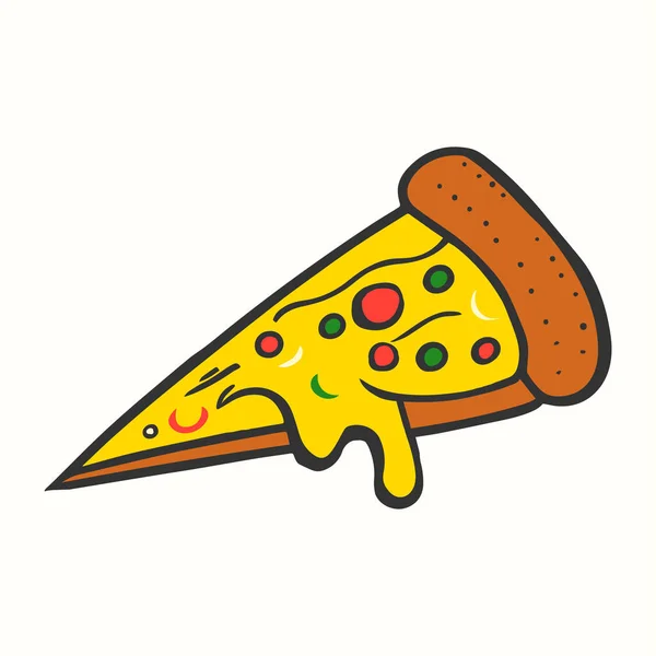 Handgezeichnete Pizzascheiben Ikone Mit Tropfendem Käse Illustration Von Lebensmitteln — Stockvektor