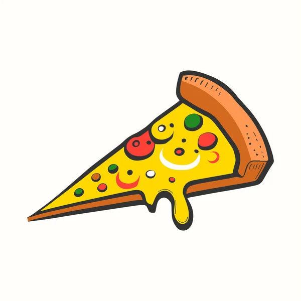 ピザのスライス フラット漫画スタイルのイラスト — ストックベクタ