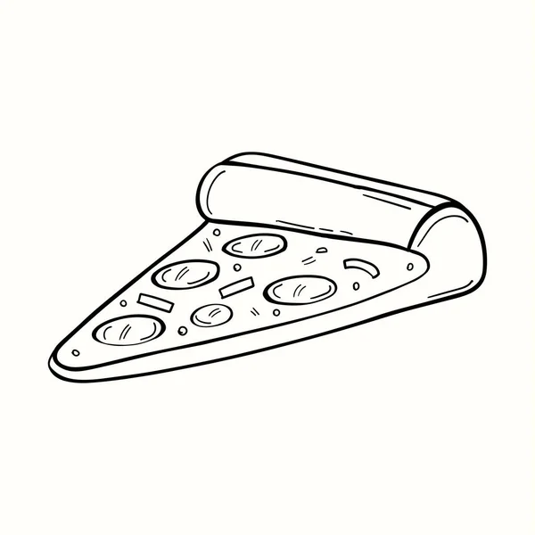 Ilustración Icono Garabato Rebanada Pizza Estilo Blanco Negro — Archivo Imágenes Vectoriales