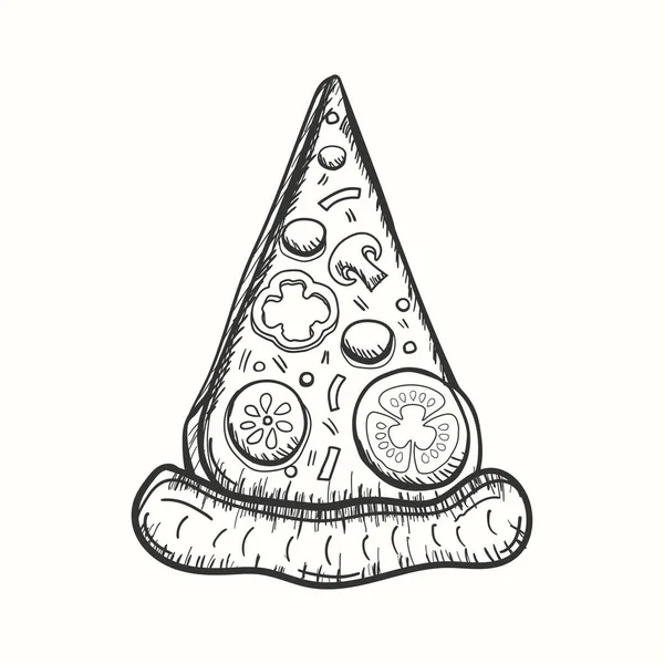 Çizimi Pizza Dilimi Çizimi Eski Moda Tarzında — Stok Vektör