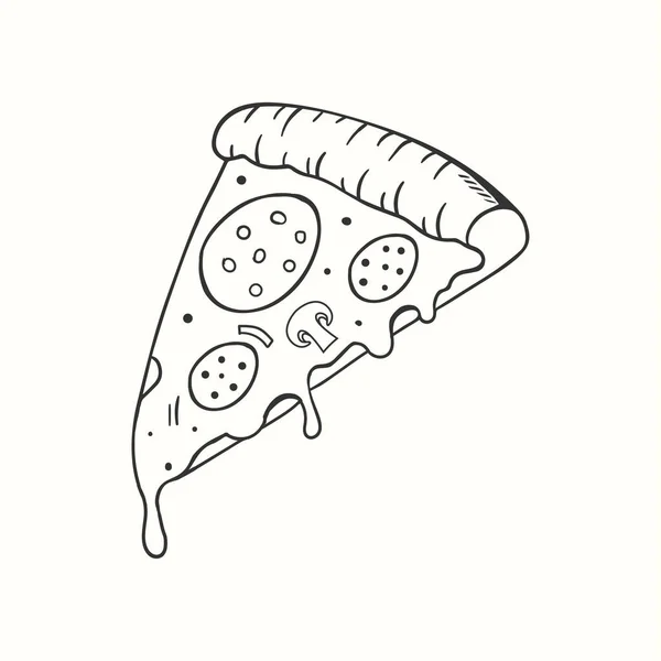 Pizzascheiben Handgezeichnete Illustration Mit Geschmolzenem Käse — Stockvektor