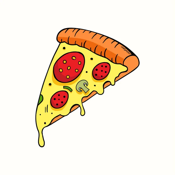 Vector Illustratie Van Een Stuk Pizza Met Gesmolten Kaas Tomaat — Stockvector