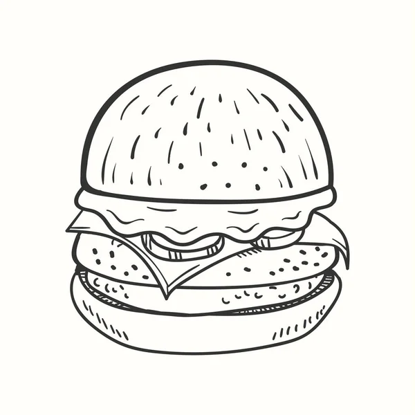 Ręcznie Rysowany Hamburger Pomidorem Sałatą Wektor Hamburgerowy — Wektor stockowy