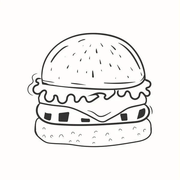 Salata Peynirli Hamburger Elle Çizilmiş — Stok Vektör