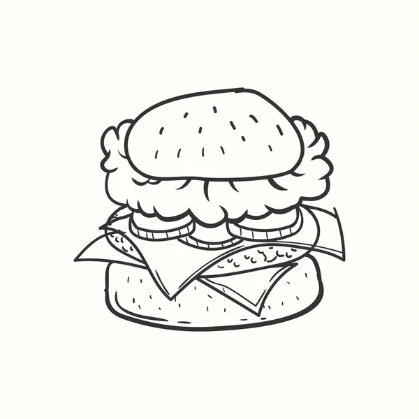 Hand Drawn Burger Tomato Double Cheese Lettuce Burger Vector — Stock Vector
