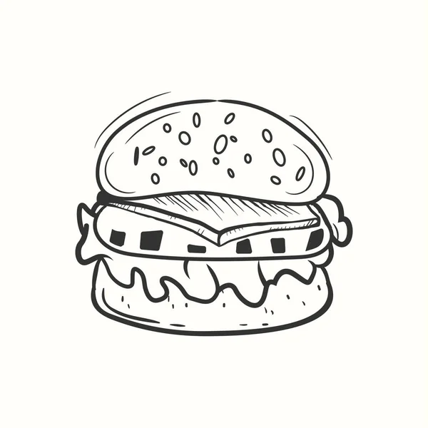 Burger Illustration Black White Style — Stock Vector