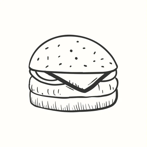 Burger Doodle Ikone Handgezeichneter Burger Vektor — Stockvektor