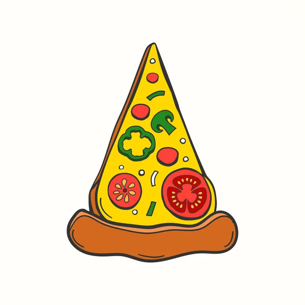 Ilustración Del Icono Rebanada Pizza Dibujada Mano Con Queso Goteando Ilustración de stock