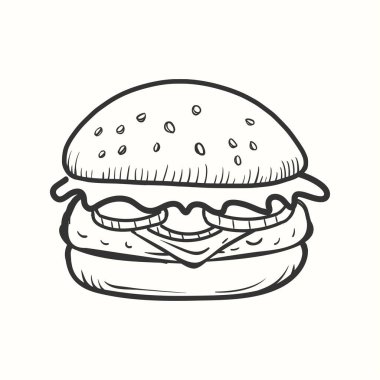 Burger doodle ikonu. El çizimi Burger illüstrasyonu