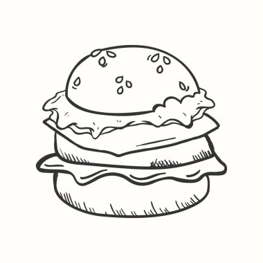 El çizimi burger illüstrasyonları eski usul.