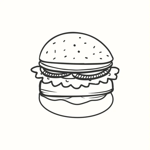 Mignon Hamburger Dessiné Main Avec Salade Tomates Viande Illustration Burger — Image vectorielle