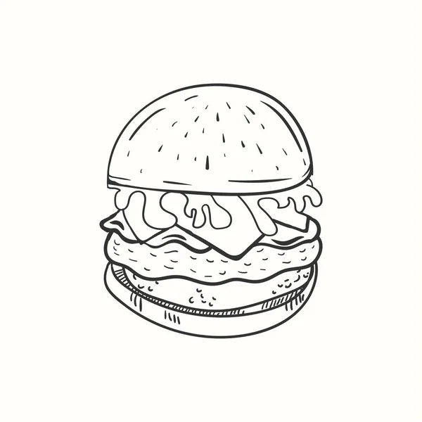 Ilustracja Wektora Hamburgera Burger Ręcznie Rysowane Zarys Projektu — Wektor stockowy