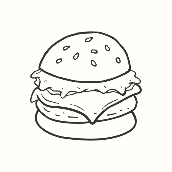 Mão Desenhada Burger Ilustração Vetorial Estilo Doodle — Vetor de Stock