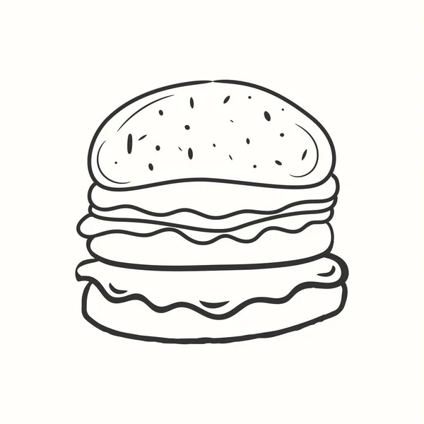 Mignon Hamburger Dessiné Main Dans Style Doodle Illustration Burgers — Image vectorielle