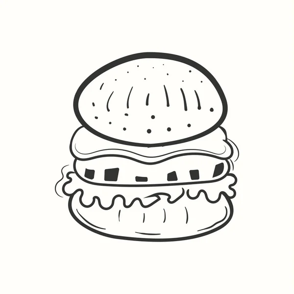Hand Drawn Burger Outline Illustration Burger Fast Food Vector — Stock Vector