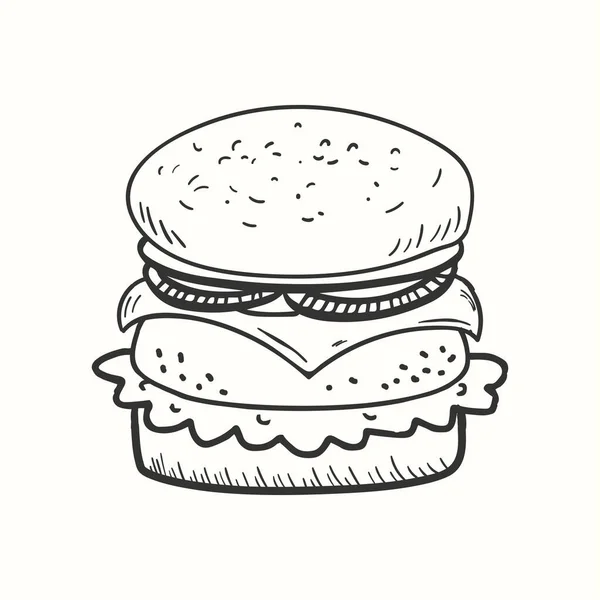 Ilustração Esboço Hambúrguer Desenhado Mão Burger Fast Food Vector —  Vetores de Stock