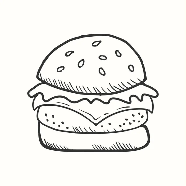 Illustration Vectorielle Burger Dessinée Main Dans Style Doodle — Image vectorielle
